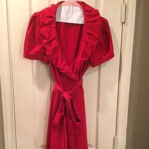 Red Diane Von Furstenburg Wrap Dress, 14